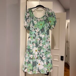 JODIFL size large midi green and white flowered dress